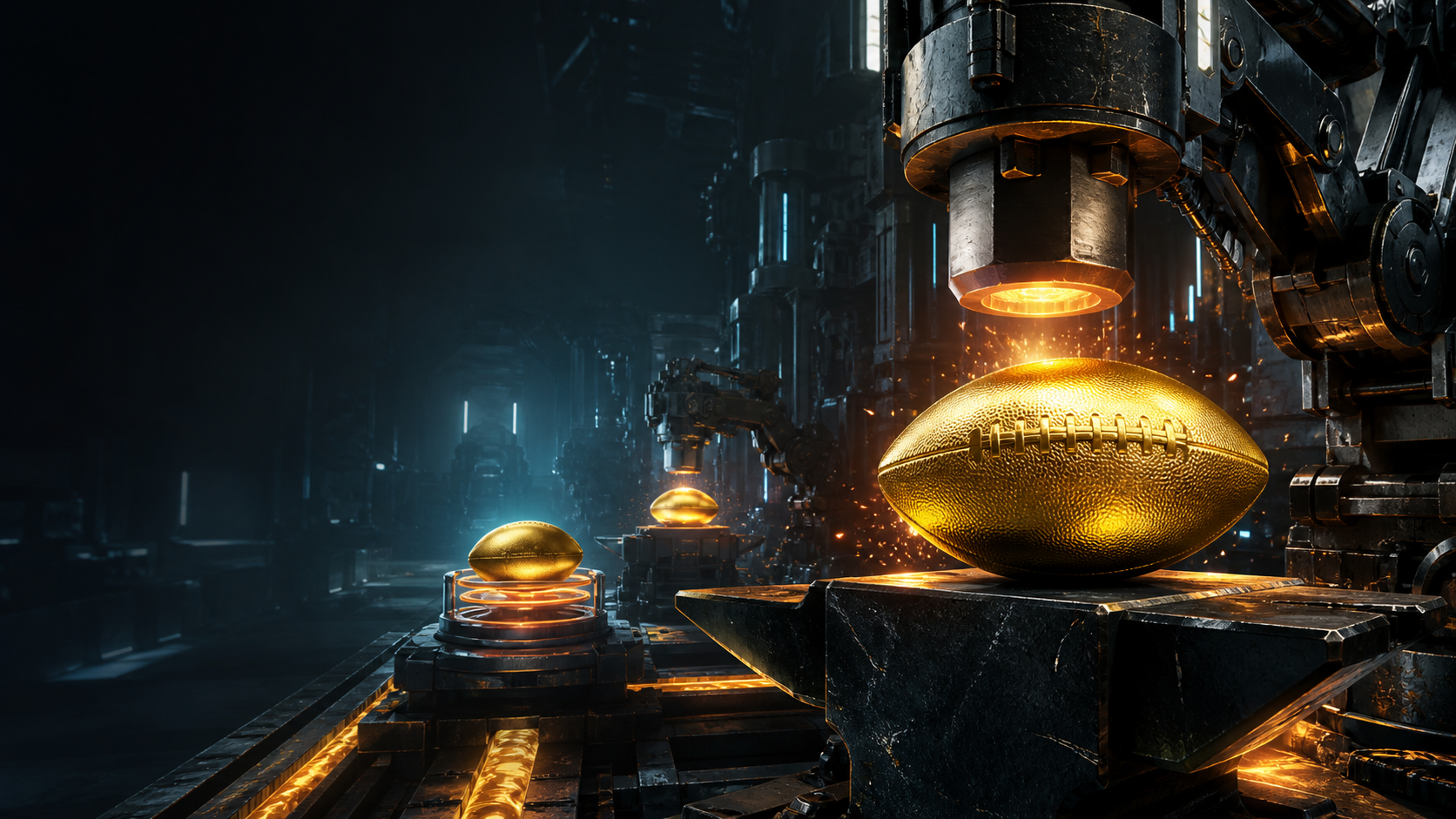 DraftForge banner featuring a golden football being forged